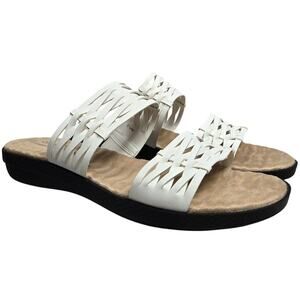 Comfort Wave Easy Street Agata White Woven Strap Slide Sandals‎ Women's Size 8.5